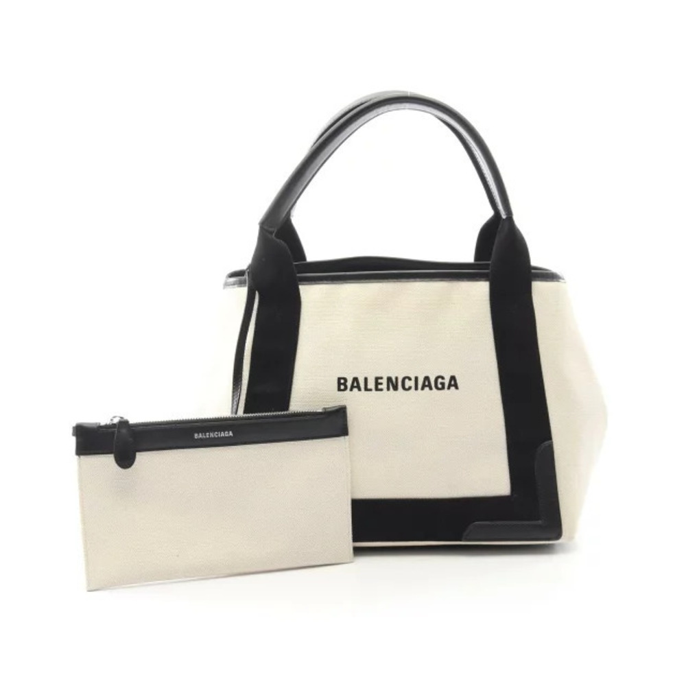 Balenciaga Navy Blue CABAS Tote Bag Canvas Leather Ivory White Black